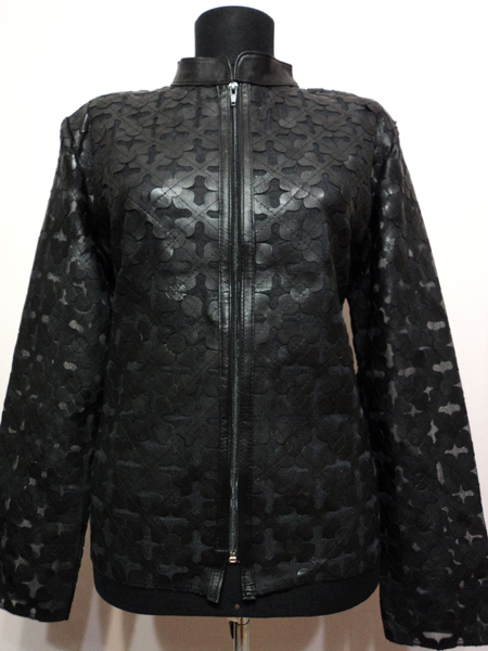 Black Leather Leaf Jacket for Woman Design 06 Genuine Short Zip Up Light Lightweight [ Click to See Photos ]