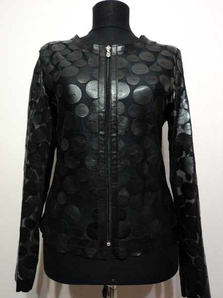 Black Leather Leaf Jacket for Woman Design 07 Genuine Short Zip Up Light Lightweight [ Click to See Photos ]
