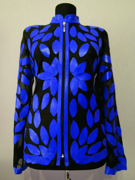 Blue Leather Leaf Jacket for Woman