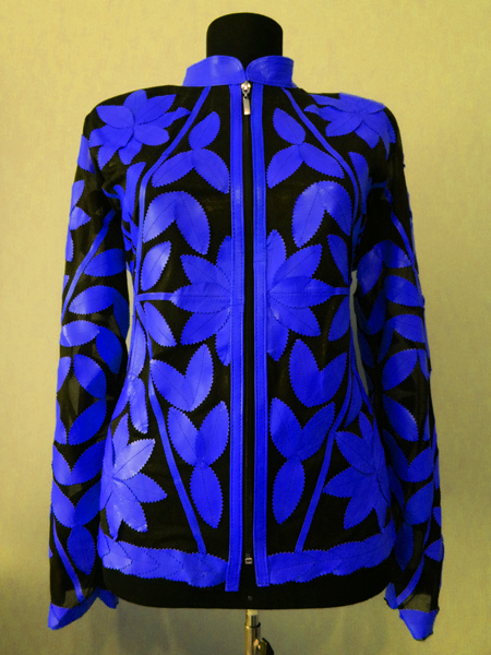 Blue Leather Leaf Jacket for Woman