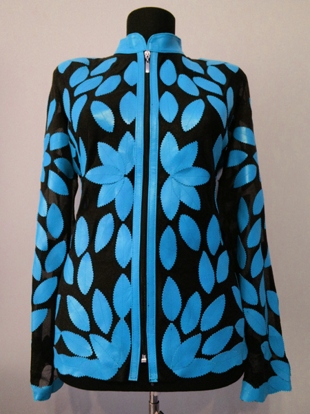Ice Baby Blue Leather Leaf Jacket for Woman
