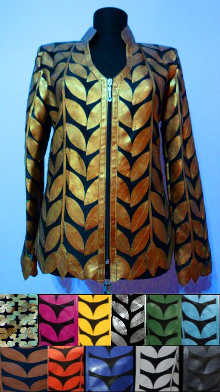 Leather Leaf Jacket for Woman V Neck Design 08 Genuine Short Zip Up Light Lightweight [ Click to See Photos ]