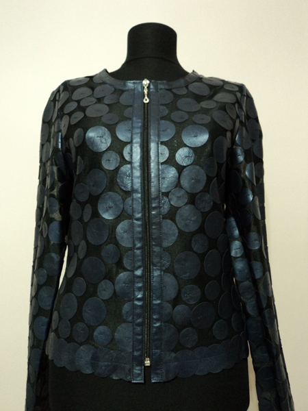Navy Blue Leather Leaf Jacket for Woman Design 07 Genuine Short Zip Up Light Lightweight [ Click to See Photos ]