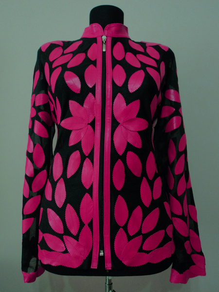 Pink Leather Leaf Jacket for Woman