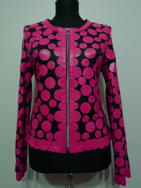 Pink Leather Leaf Jacket for Woman Design 07 Genuine Short Zip Up Light Lightweight [ Click to See Photos ]
