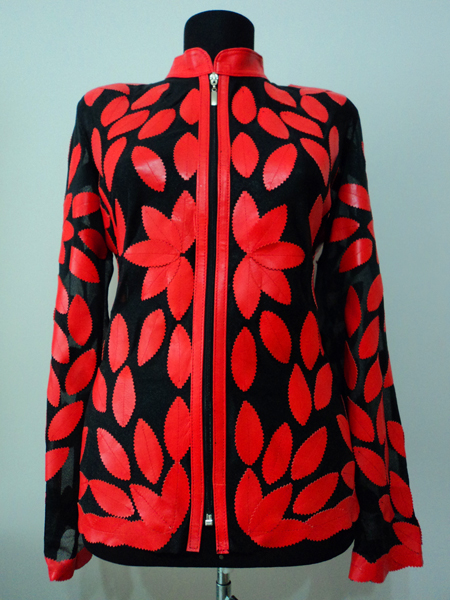 Red Leather Leaf Jacket for Woman