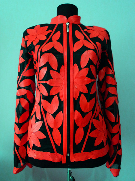 Red Leather Leaf Jacket for Woman