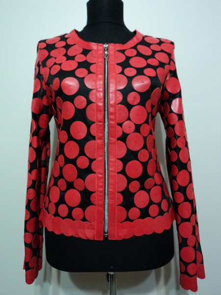 Red Leather Leaf Jacket for Woman Design 07 Genuine Short Zip Up Light Lightweight [ Click to See Photos ]