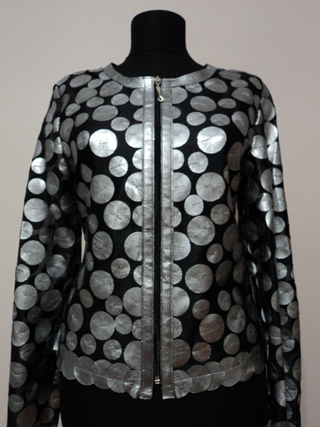 Silver Leather Leaf Jacket for Woman Design 07 Genuine Short Zip Up Light Lightweight [ Click to See Photos ]
