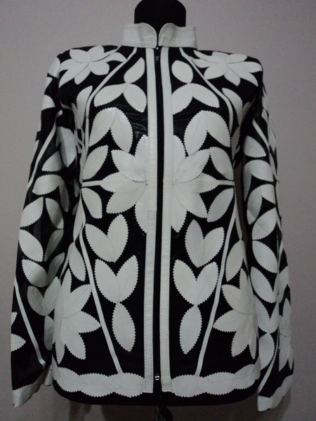 White Leather Leaf Jacket for Woman