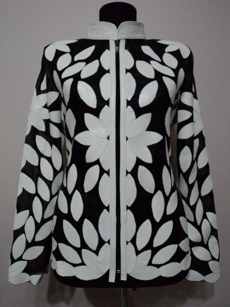 White Leather Leaf Jacket Women Design Genuine Short Zip Up Light Lightweight