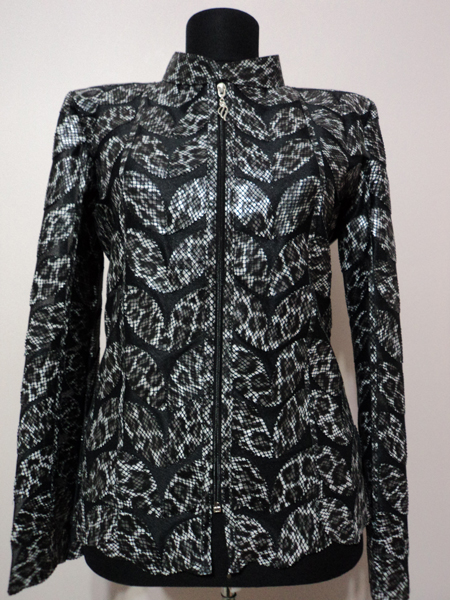 Black Leopard Pattern Leather Leaf Jacket for Woman [ Click to See Photos ]