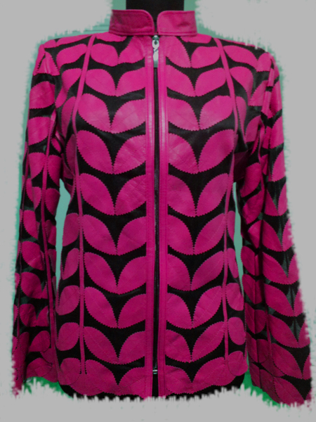 Pink Leather Leaf Jacket for Woman [ Click to See Photos ]