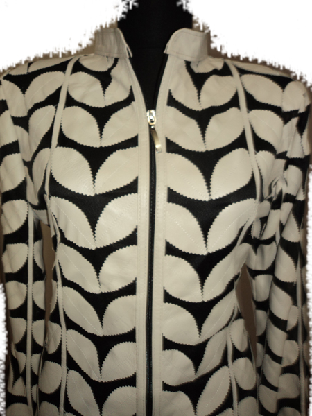 Plus Size Beige Leather Leaf Jacket for Women