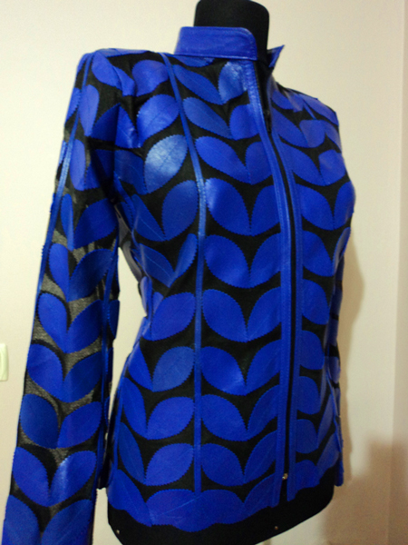 Plus Size Blue Leather Leaf Jacket for Women