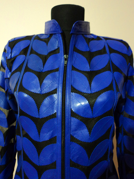 Plus Size Blue Leather Leaf Jacket for Women