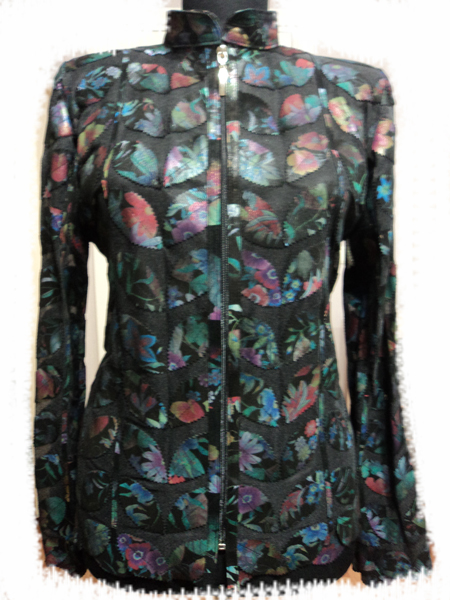 Plus Size Flower Pattern Black Leather Leaf Jacket for Woman [ Click to See Photos ]