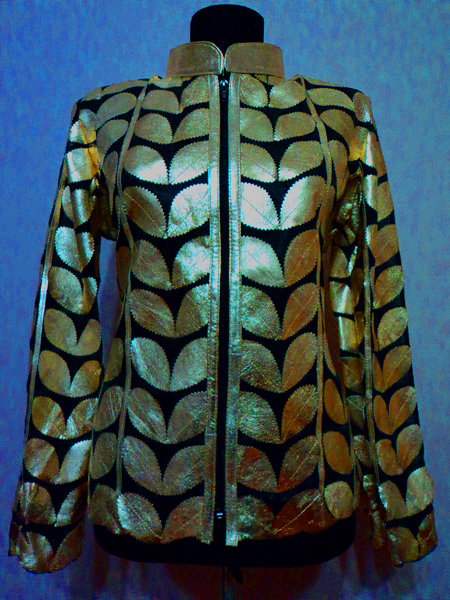 Plus Size Gold Leather Leaf Jacket for Woman [ Click to See Photos ]