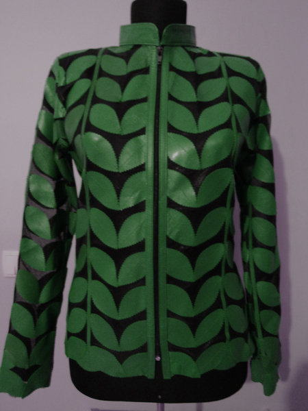 Plus Size Green Leather Leaf Jacket for Woman [ Click to See Photos ]