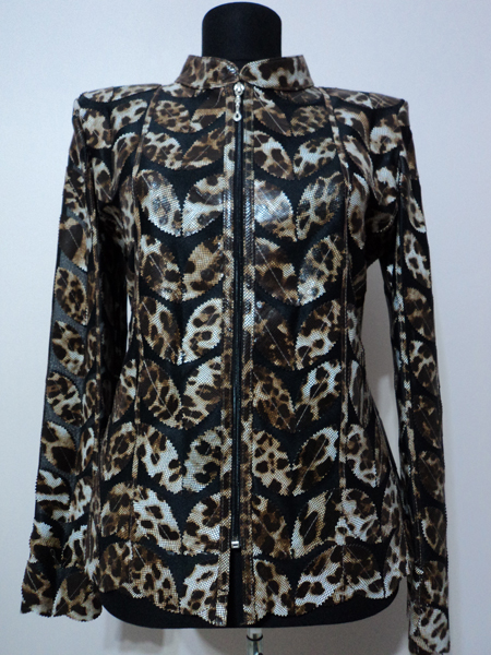 Plus Size Leopard Pattern Black Leather Leaf Jacket for Woman [ Click to See Photos ]