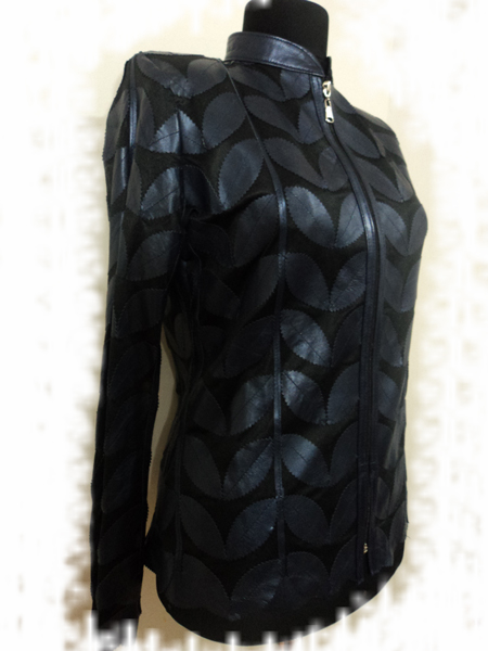 Plus Size Navy Blue Leather Leaf Jacket for Women