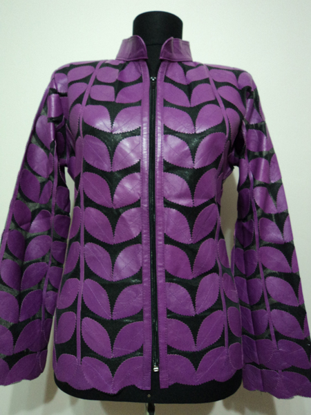 Plus Size Purple Leather Leaf Jacket for Woman [ Click to See Photos ]