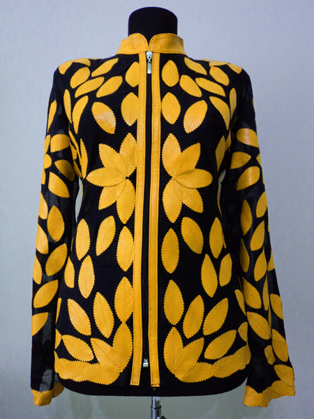 Yellow Leather Leaf Jacket for Woman