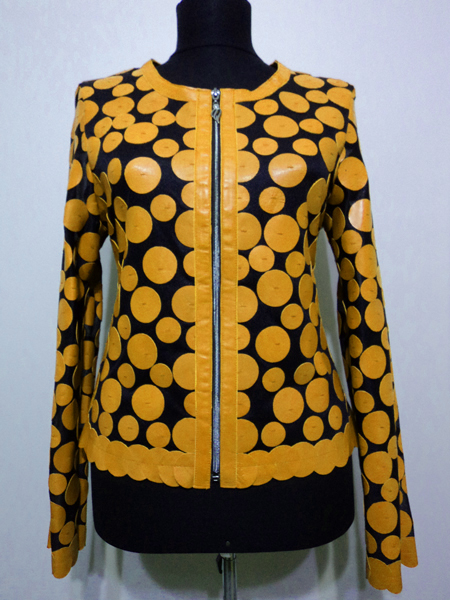 Yellow Leather Leaf Jacket for Woman Design 07 Genuine Short Zip Up Light Lightweight [ Click to See Photos ]